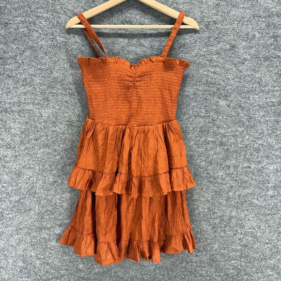 New Heart & Heels Dress Women M Medium Brown Sheath Midi Ruffle Sleeveless Lined - Picture 1 of 7